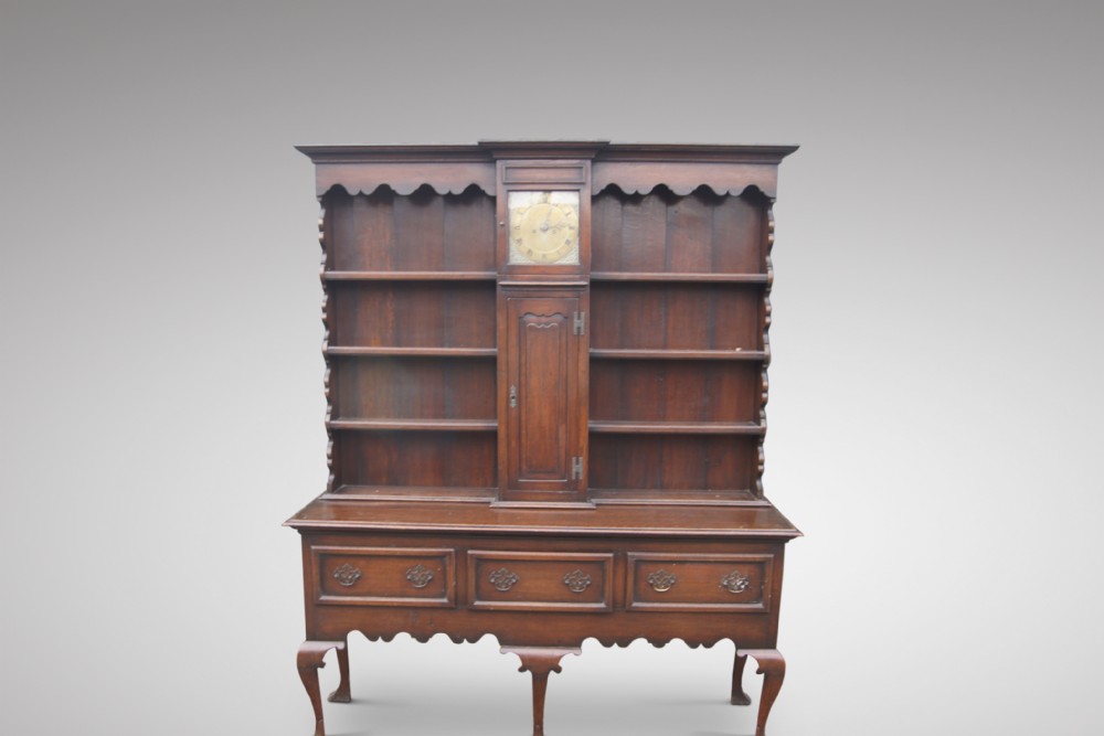 very rare and unusual late 19th century oak dresser with grandfather clock