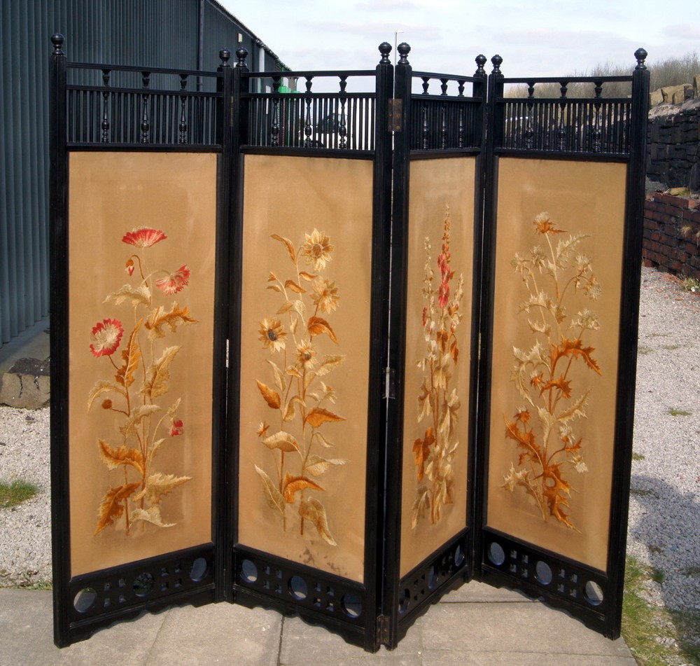 anglojapanese aesthetic movement ebonised 4 fold screen