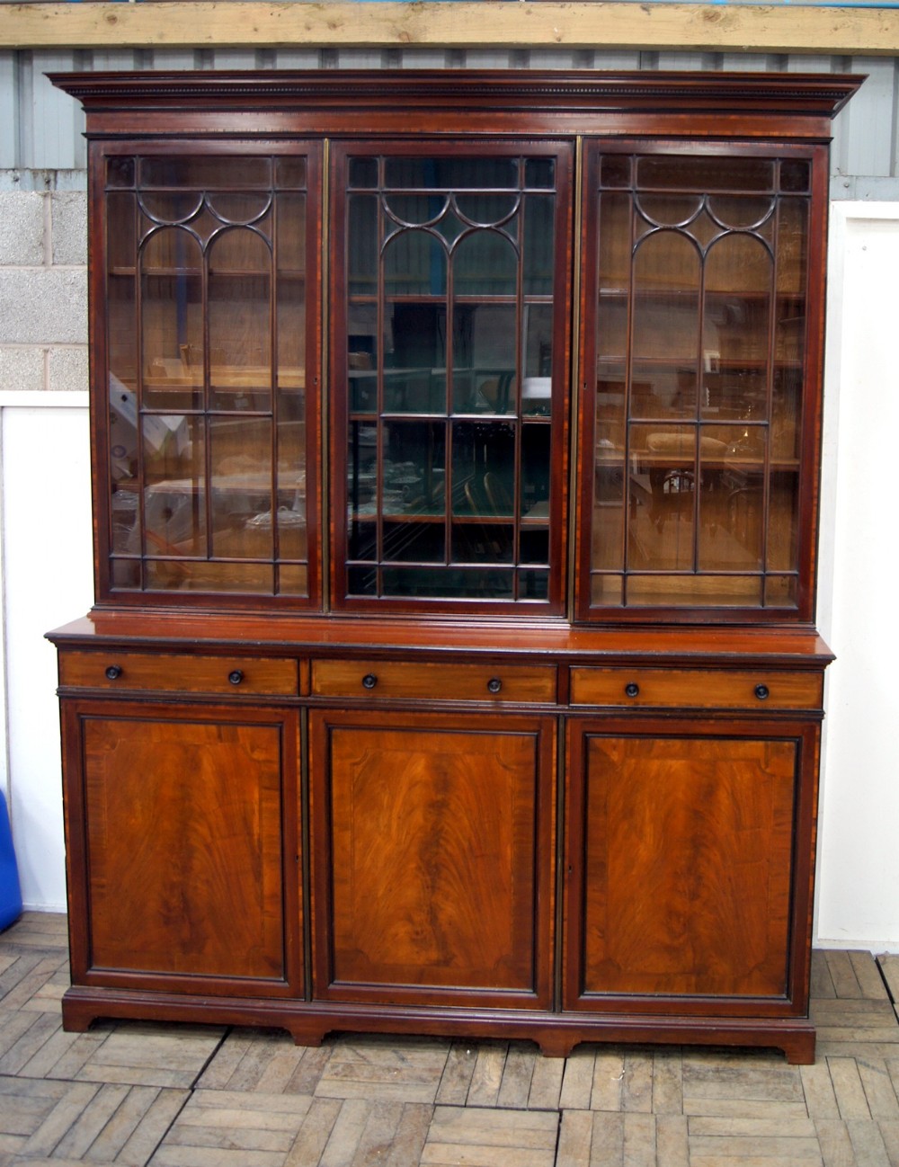 stunning quality mahogany inlaid 3 door maple co bookcase