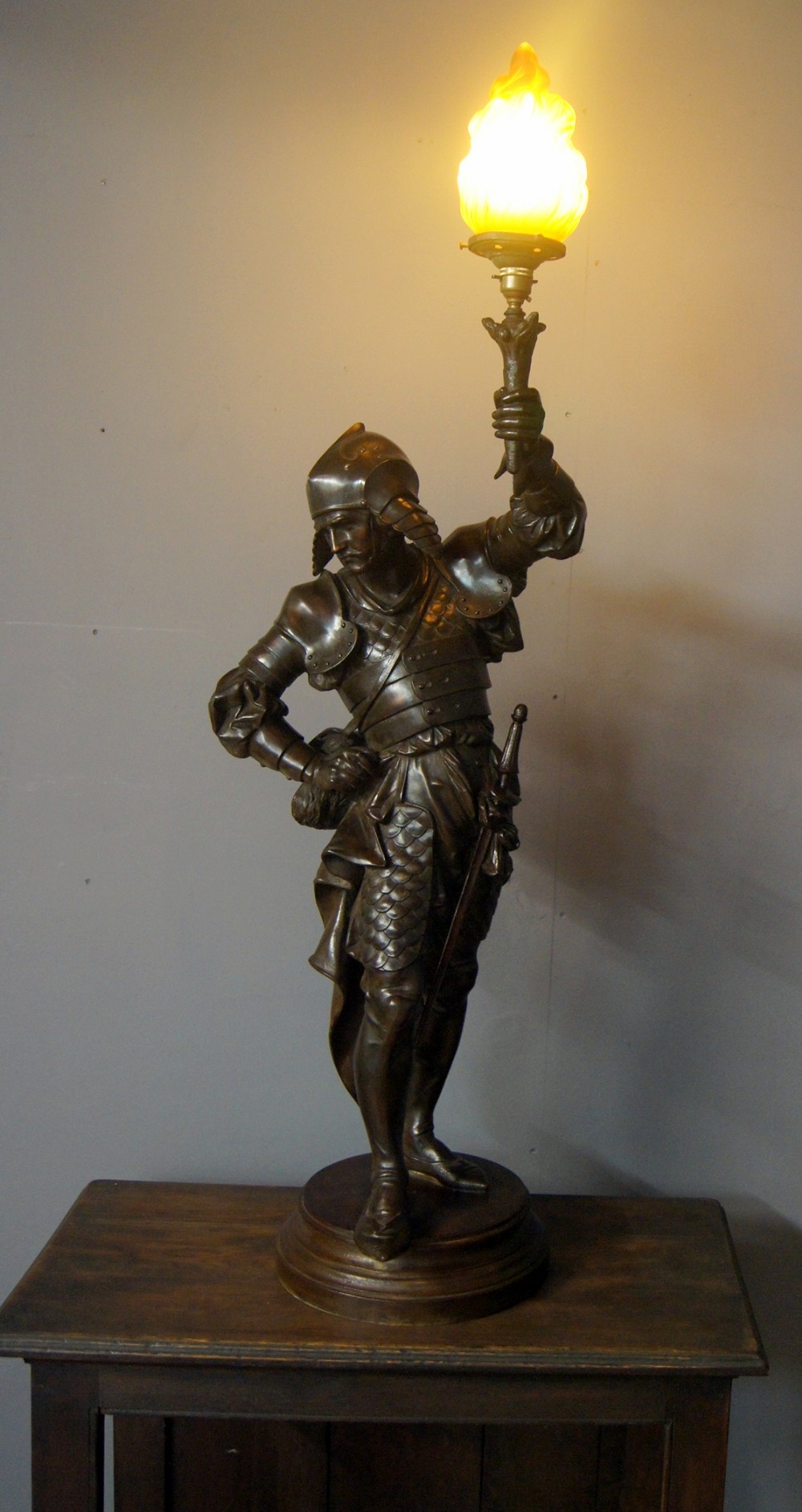 a exceptionally large good quality spelter figure lamp of a warrior