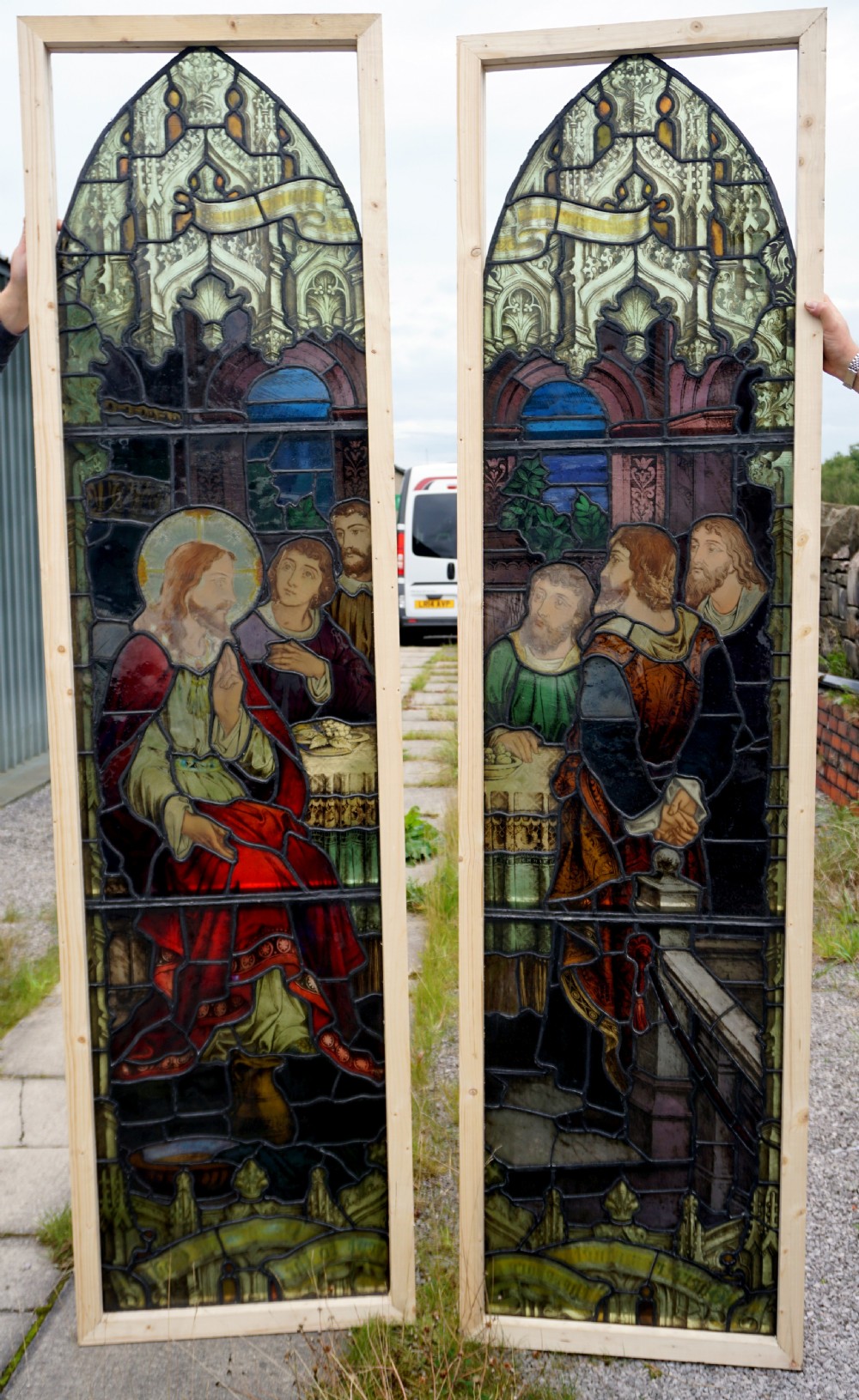 a very good pair of victorian painted glass windows