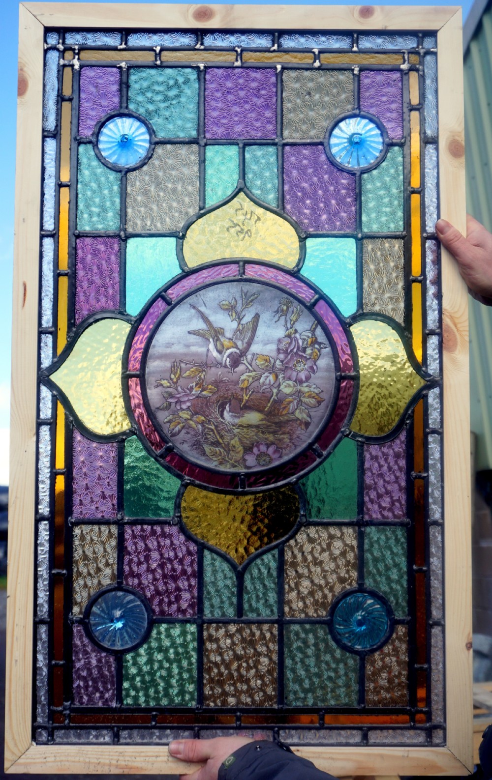 an exceptional late victorian painted and leaded glass window