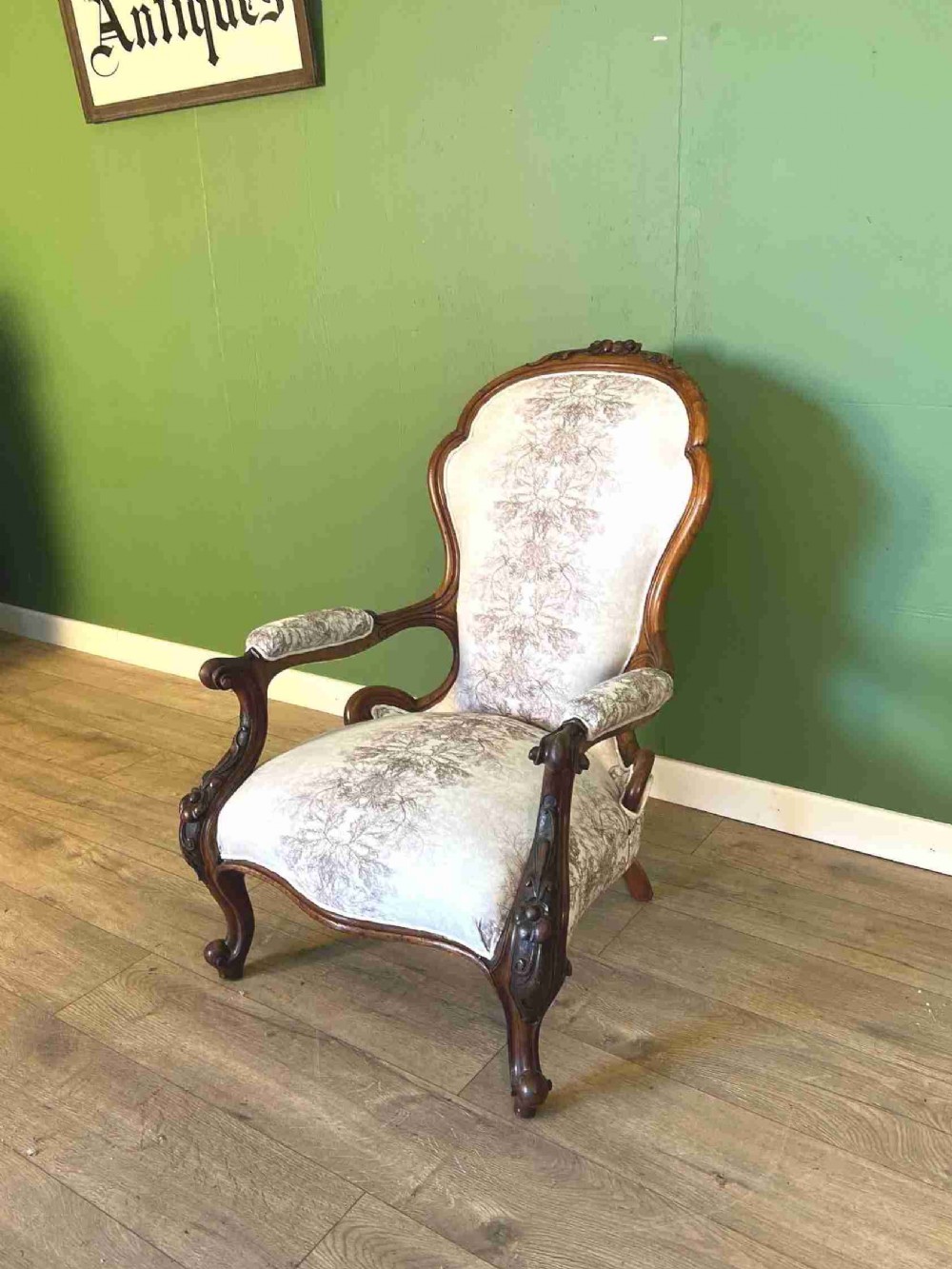 an excellent example of an open arm victorian mahogany armchair