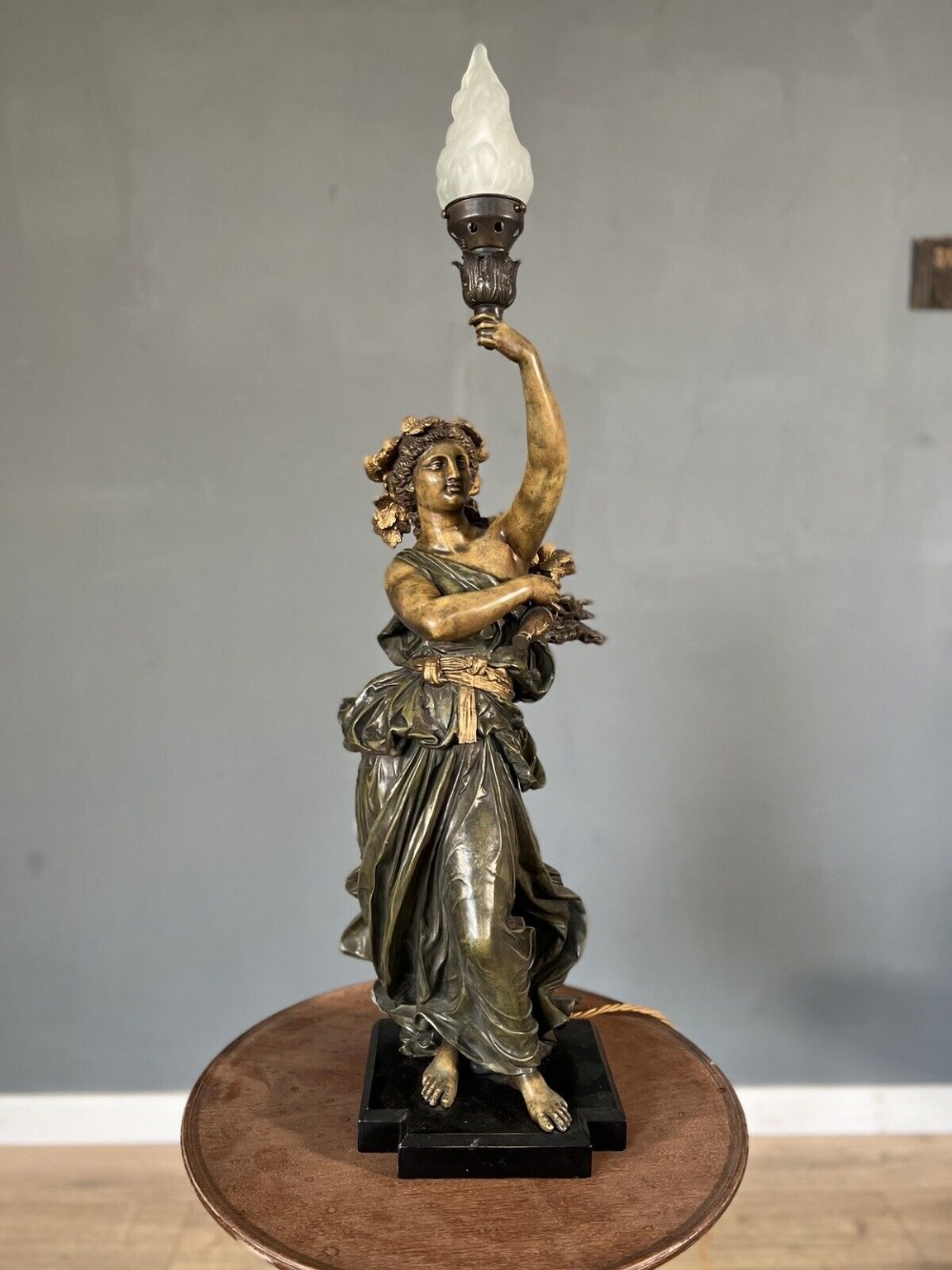 antique spelter figural lamp