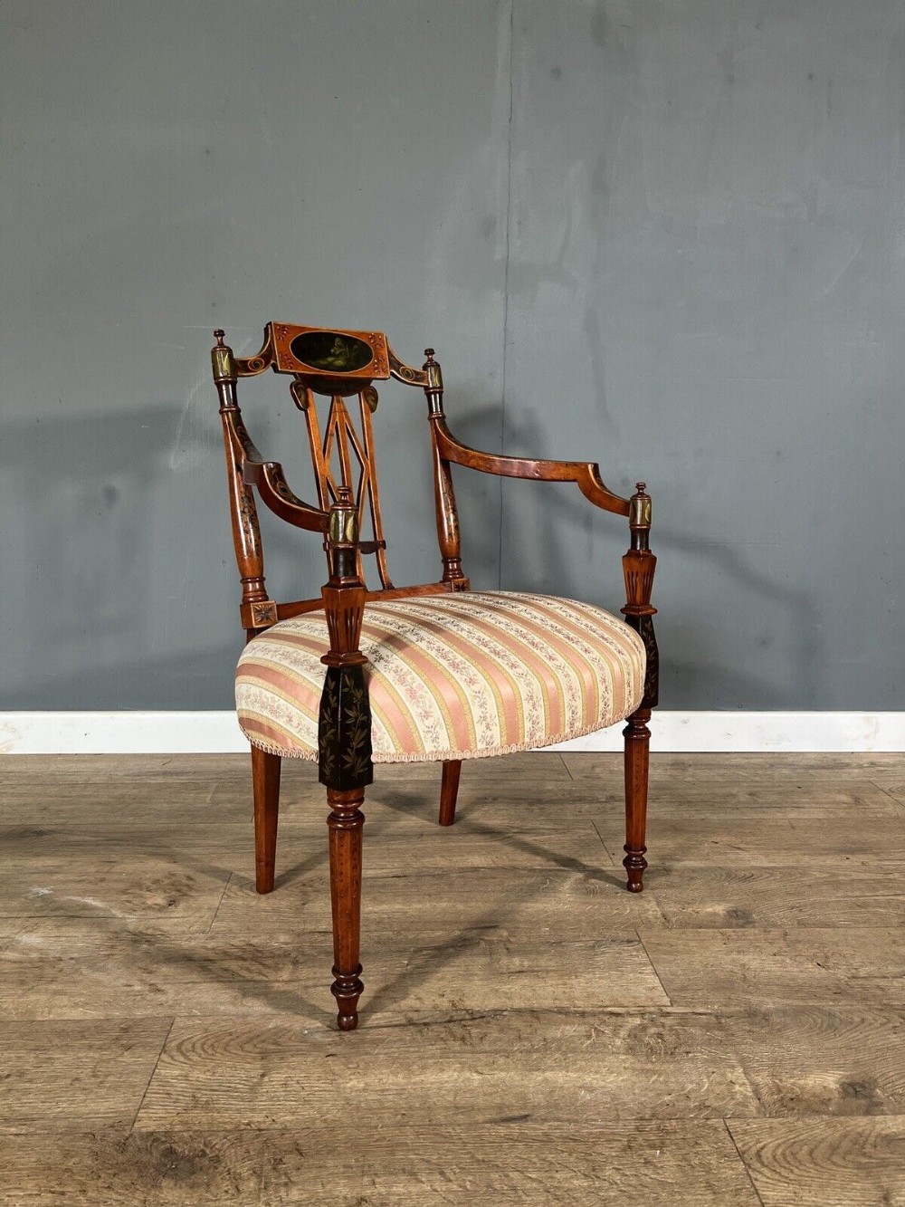late victorian hand painted decorative walnut armchair