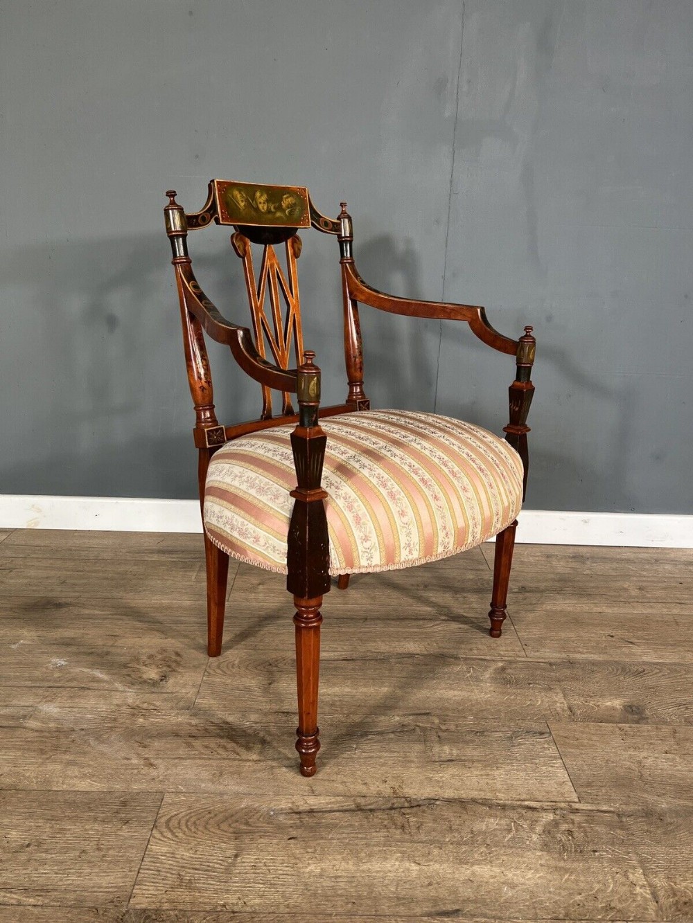late victorian hand painted decorative walnut armchair