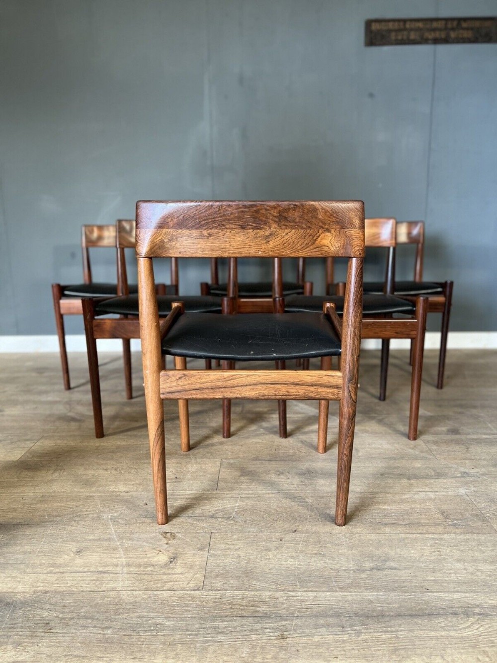 set of 6 danish grete jalk rosewood chairs p jeppesen denmark leather seats