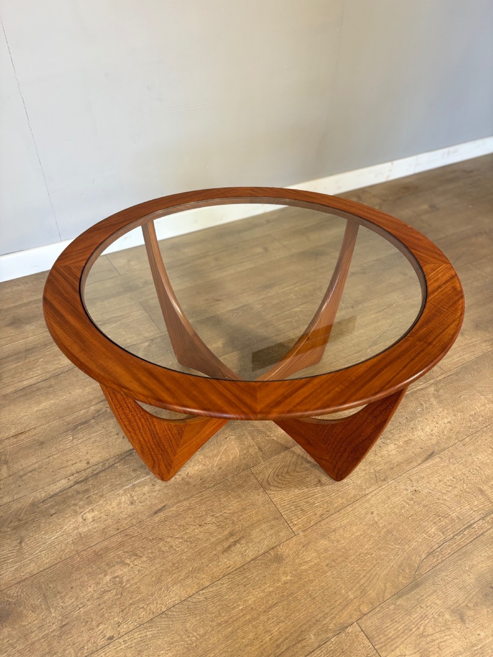 g plan astro round glass top teak coffee table