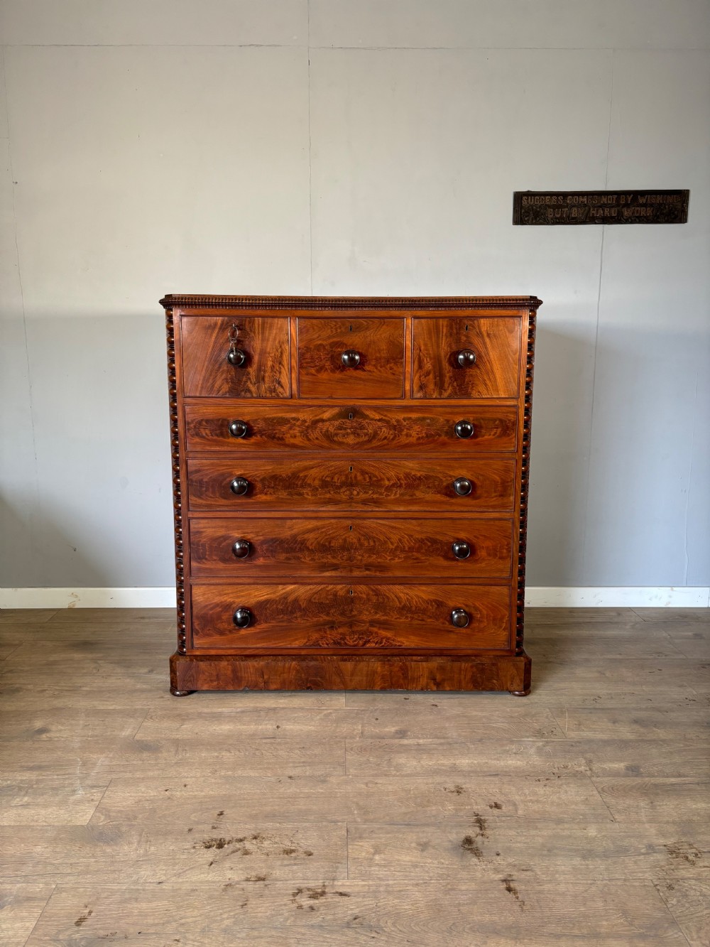 an exceptional quality antique flame mahogany veneered scotch chest