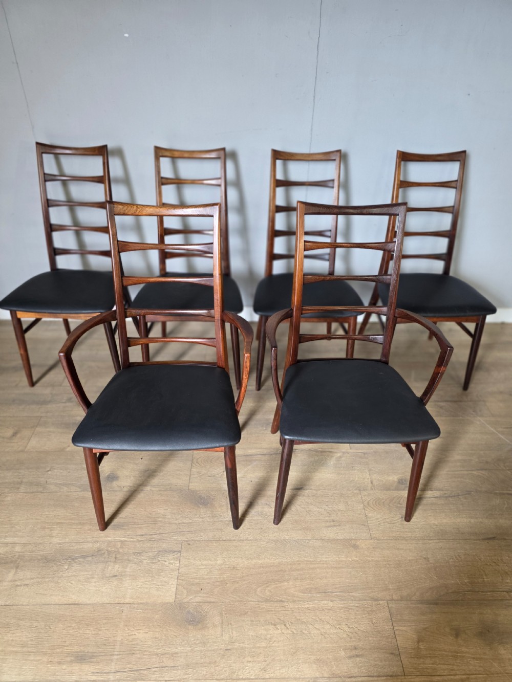 set of 6 antique rosewood danish chairs by niels koefoed