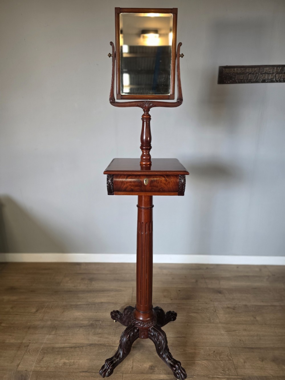 victorian 1909 mahogany american gentleman's shaving standvanity mirror stand