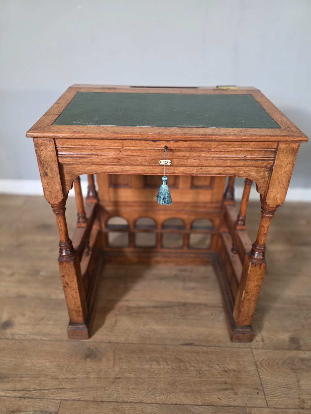 antique 1890s clarks desk made by simpsons of kendall for the town hall