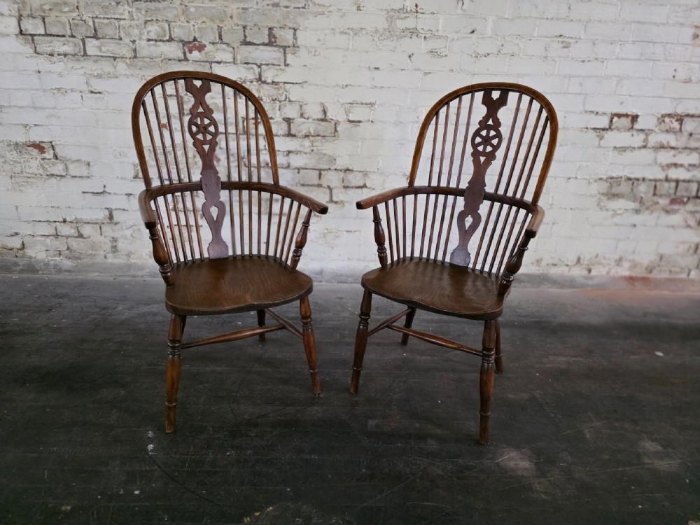 a pair of antique elm ash and beach high back windsor chairs 1920s