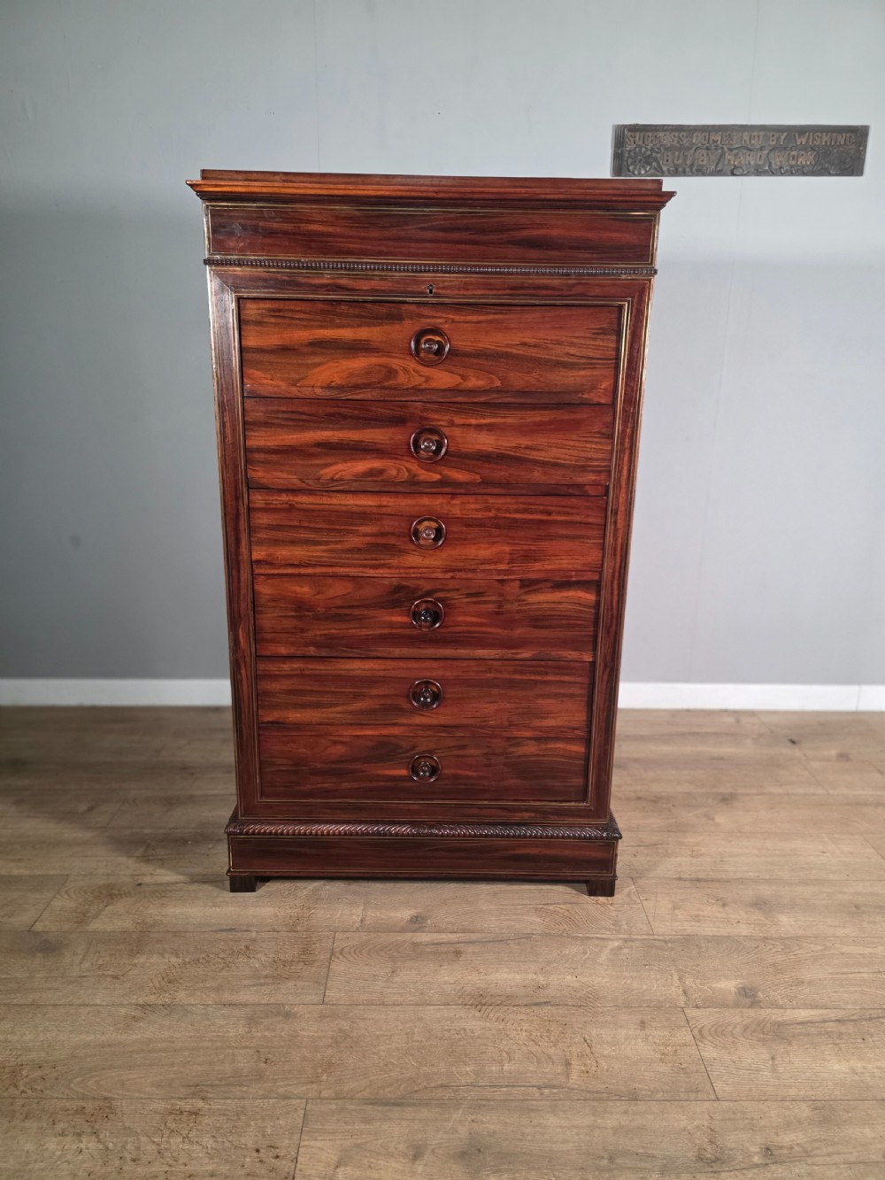 antique french rosewood brass inlaid 6 drawer chest 1880s