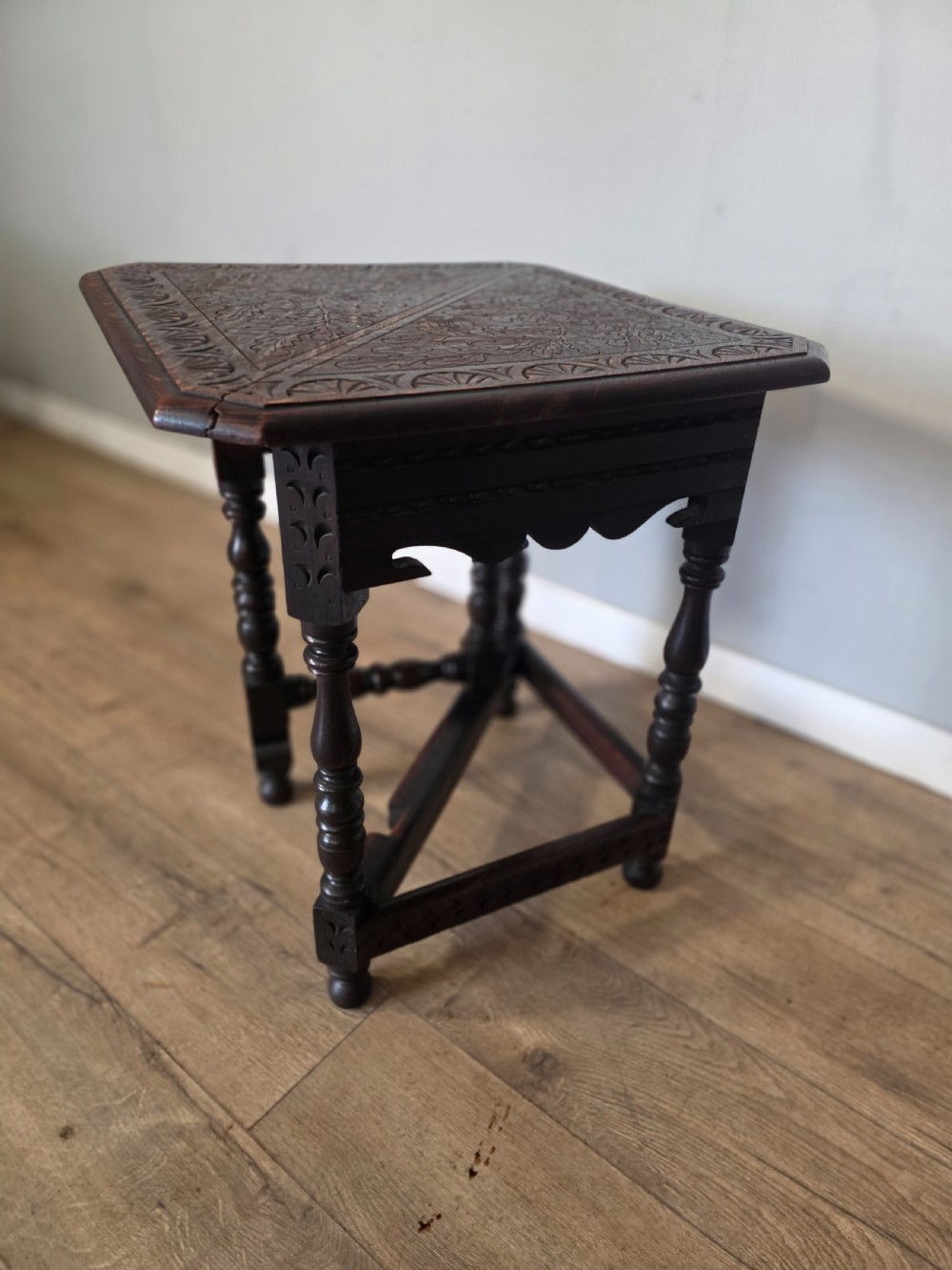 antique late victorian carved drop leaf corner side table 1890s