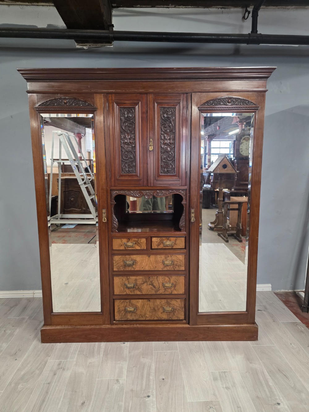 antique walnut late victorian princess combination wardrobe