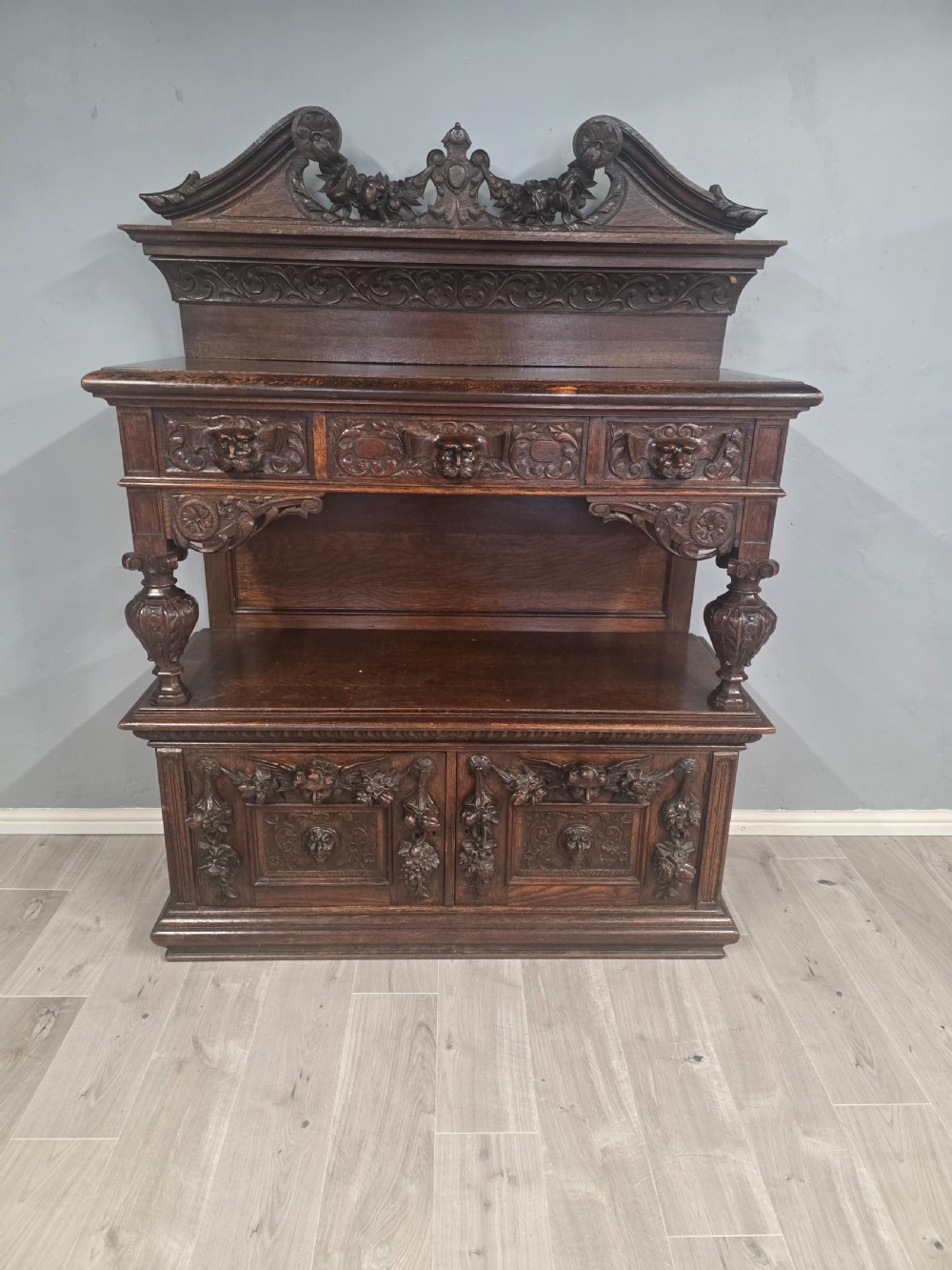 antique large oak carved buffetserver 1890s